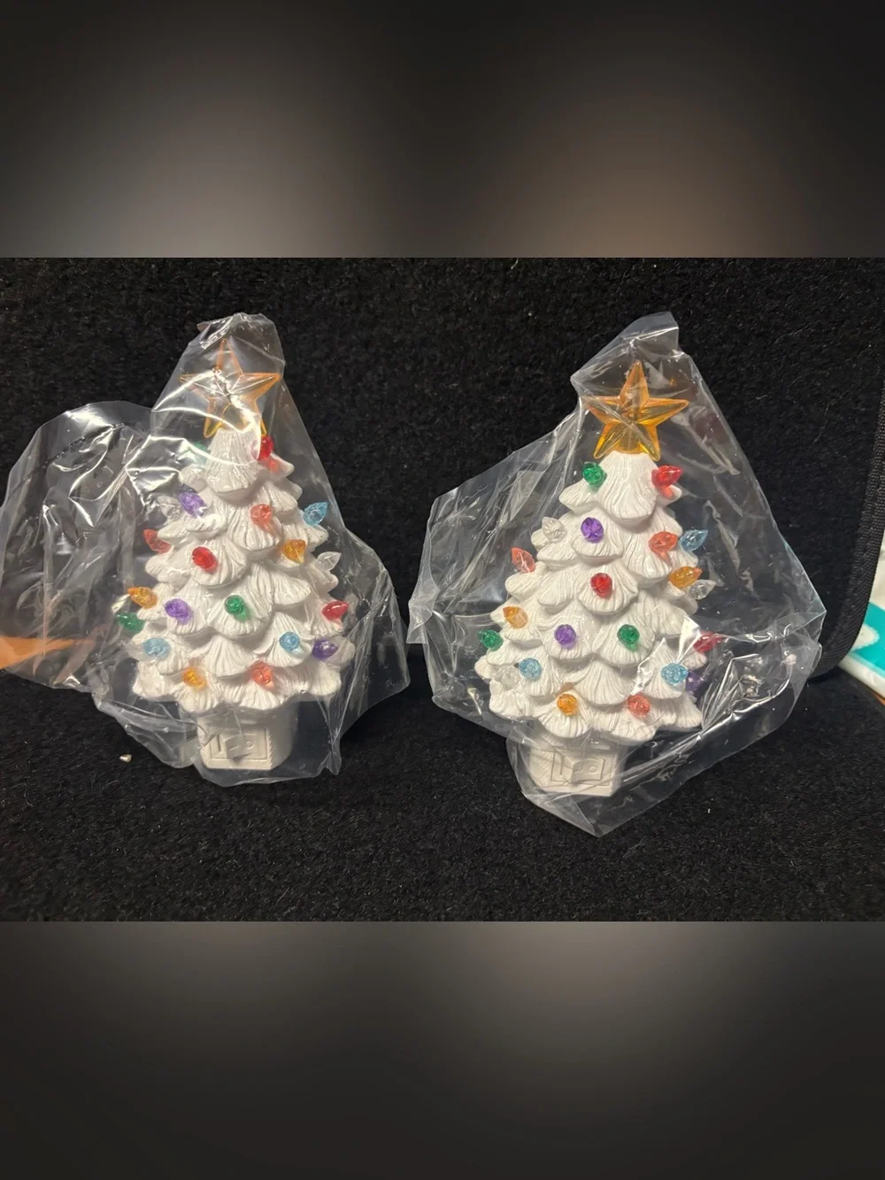 Vintage Style Ceramic Christmas Tree Plug In Night Lights Set of 2 White